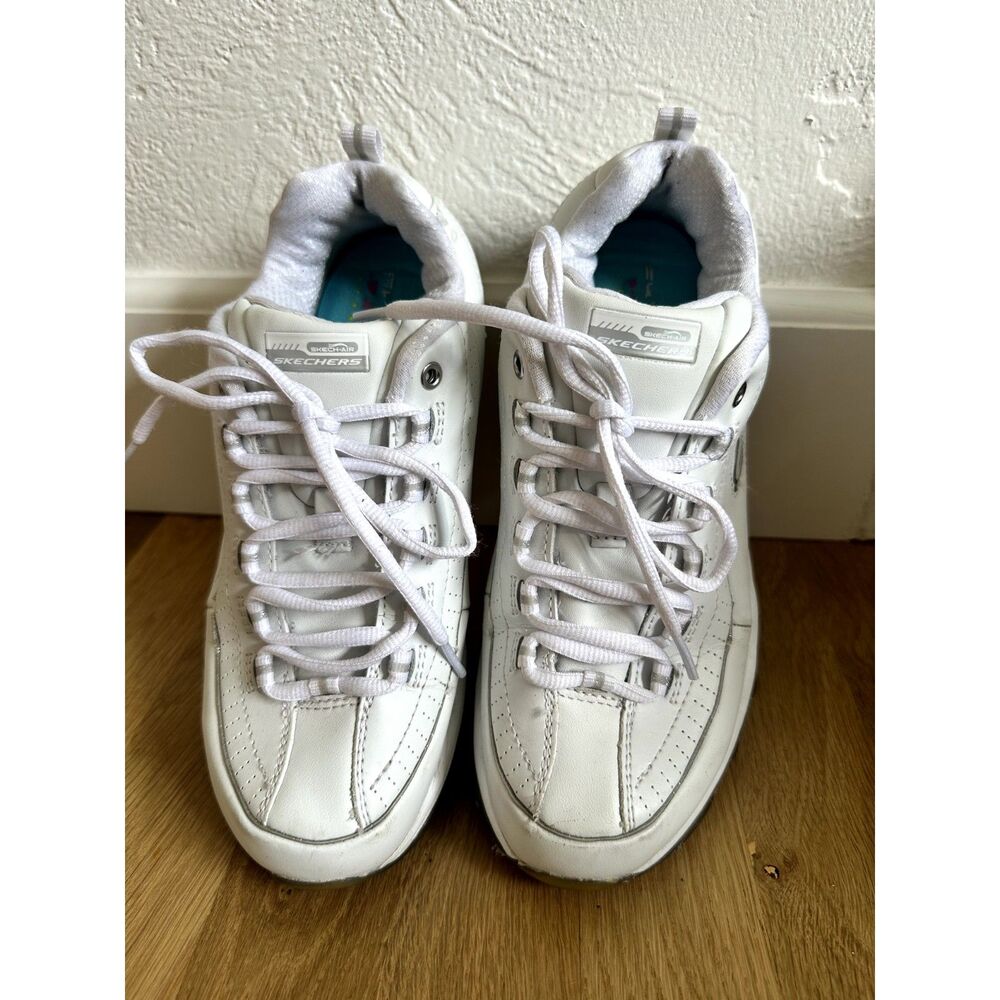 Skechers Skech-Air Memory Foam White Leather Lace Up Sneakers Womens 8.5
